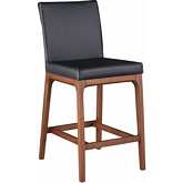 Emma Low Back Counter Stool in Black Leatherette & Walnut Veneer